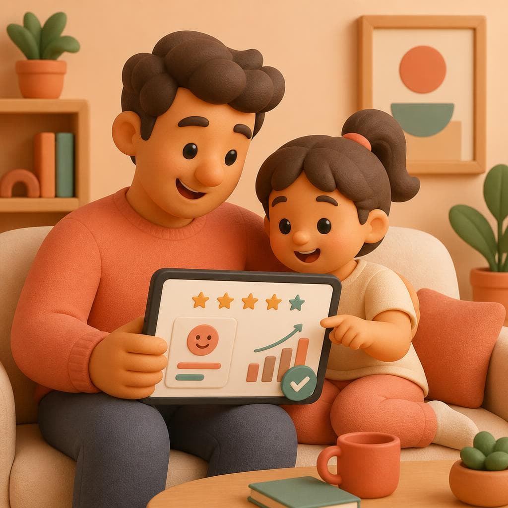 Parent and child reviewing progress together